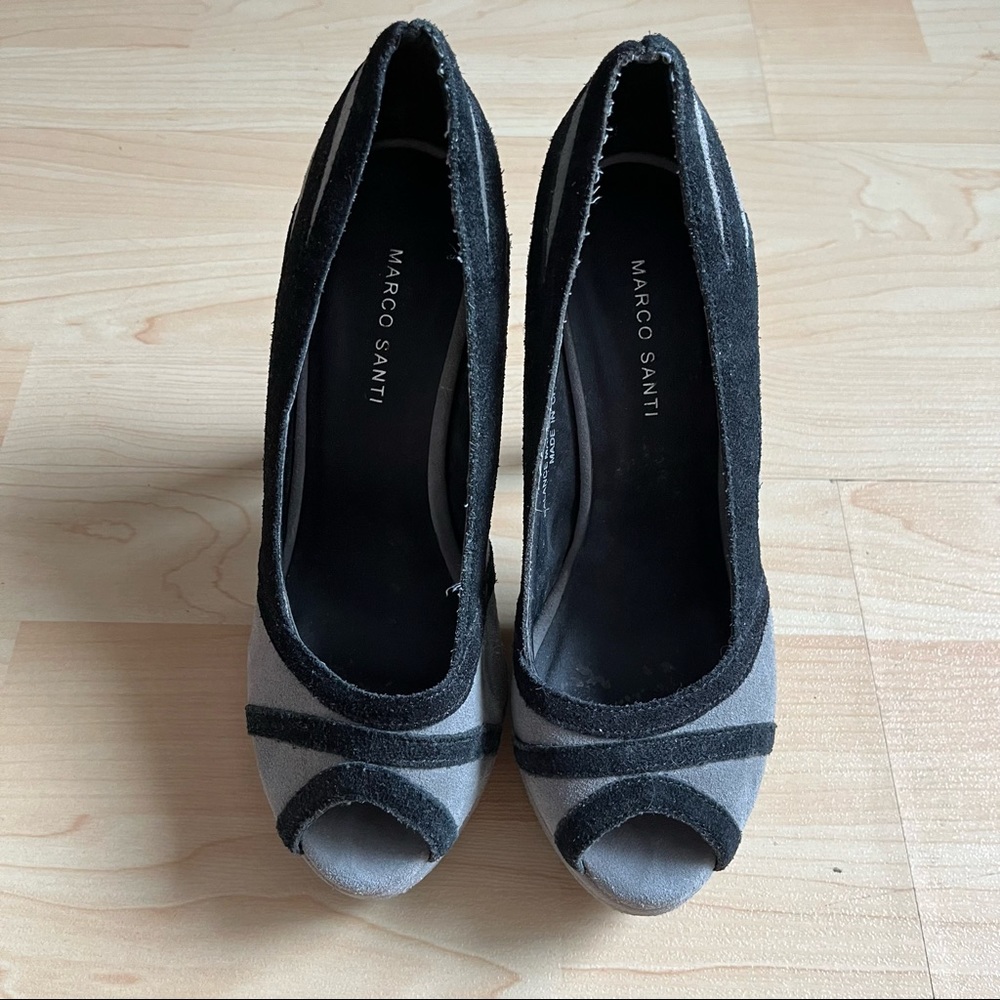 Marco Santi Grey Black Peeped Toed Heels Pumps size 6.5